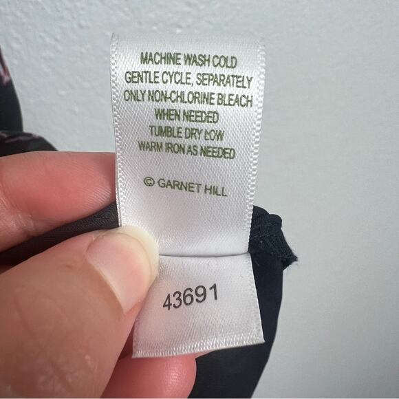 Garnet Hill | Boho Floral Navy Pink V Neck Drop Waist Midi Dress Modest 16 - Picture 8 of 9